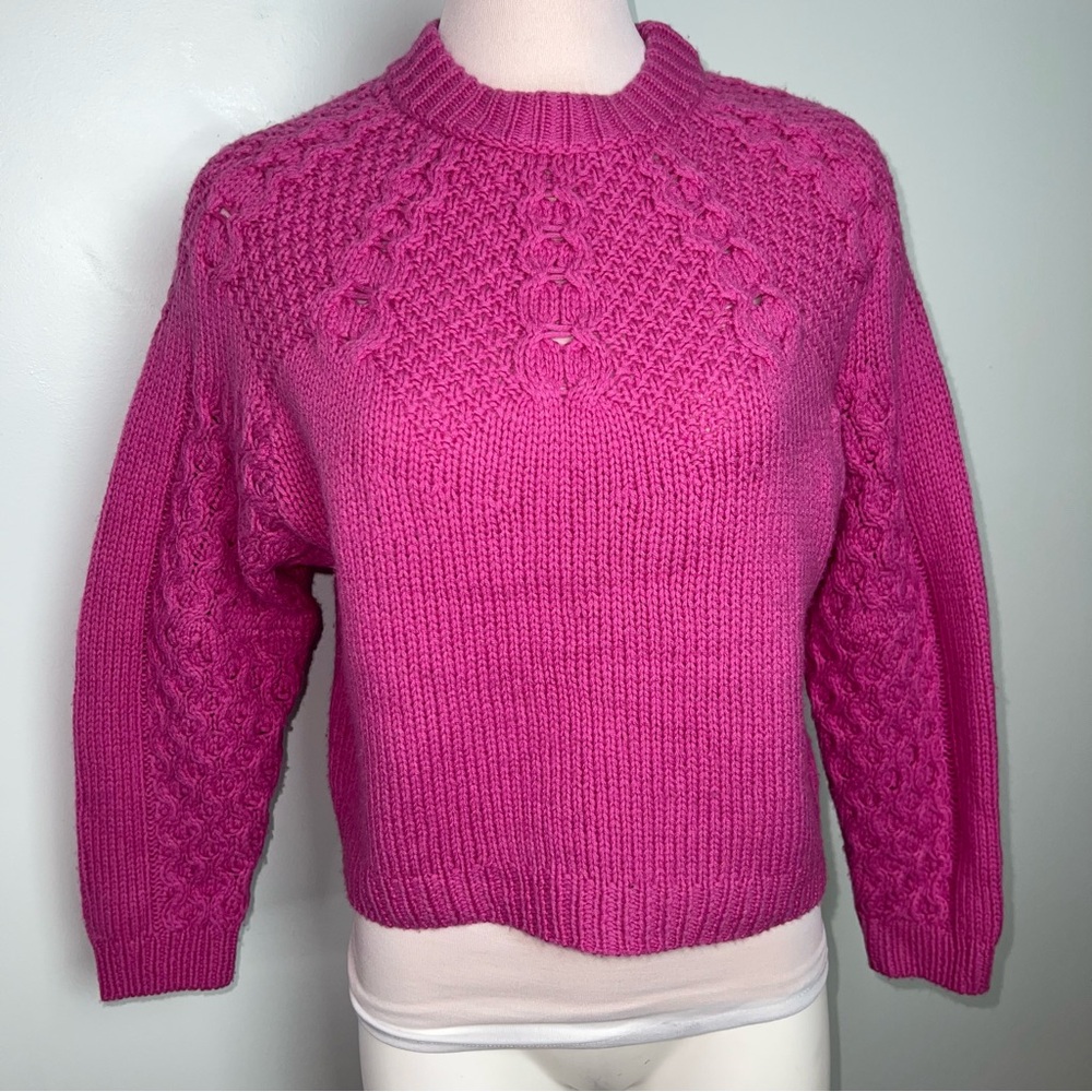 Sea New York Vibrant Pink Cable Knit Alpaca Wool Sweater Women’s Size Small